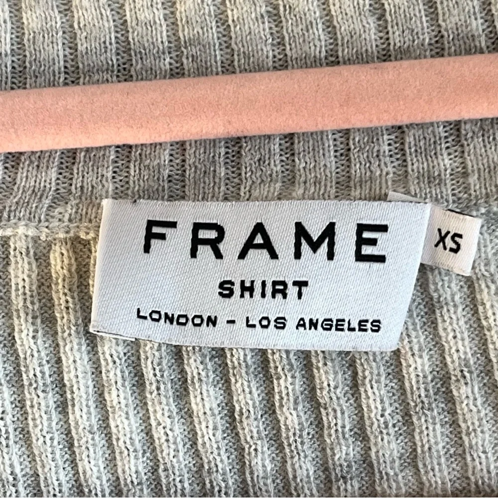 Frame Shirt Gray V-Neck Sweater Blue Stripes Preppy Varsity Wool Cotton Blend XS - Picture 7 of 9
